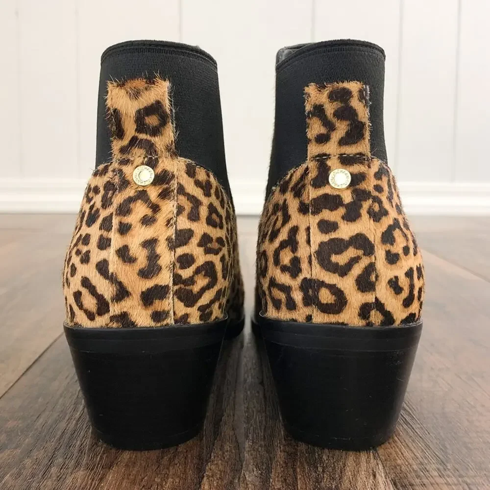 Cole Haan Ankle Bootie Leopard Print Pull On Boot Dyed Calf Hair Size 5.5